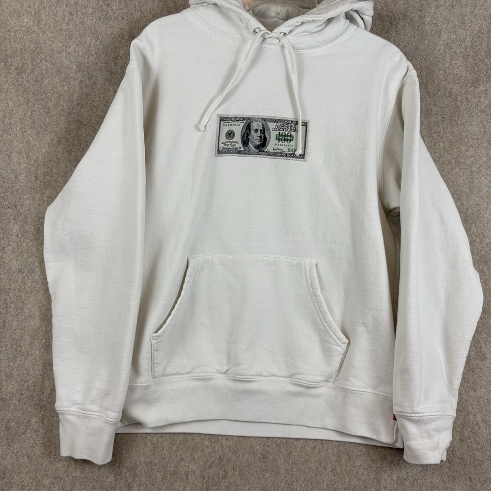 Supreme Franklin Hoodie White $100 Bill SS20 Benjamin Franklin Made Canada